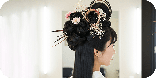 ヘアアレンジされたロングヘアの女性の右後ろ姿