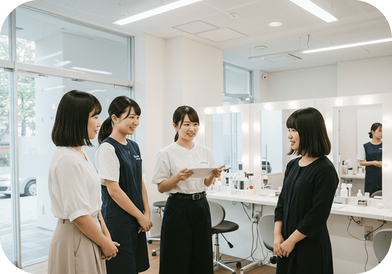 複数の在校生が卒業生と会話している様子